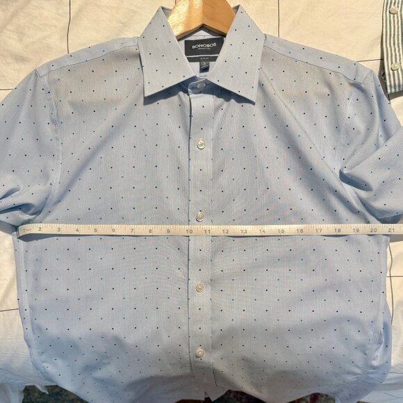 Bonobos Daily Grind Wrinkle Free Dress Shirt - Blue Poka Dot 16/34 Size Large - Picture 4 of 4